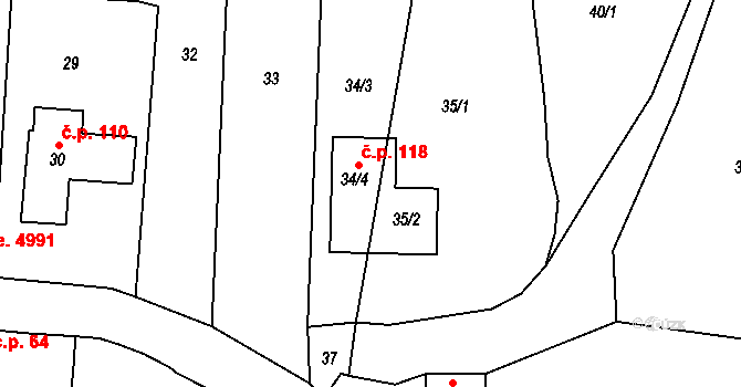 Koštov 118, Trmice na parcele st. 34/4 v KÚ Koštov, Katastrální mapa