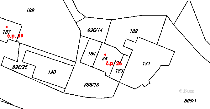 Řepová 26, Mohelnice na parcele st. 84 v KÚ Řepová, Katastrální mapa