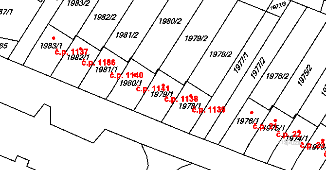 Mohelnice 1138 na parcele st. 1979/1 v KÚ Mohelnice, Katastrální mapa