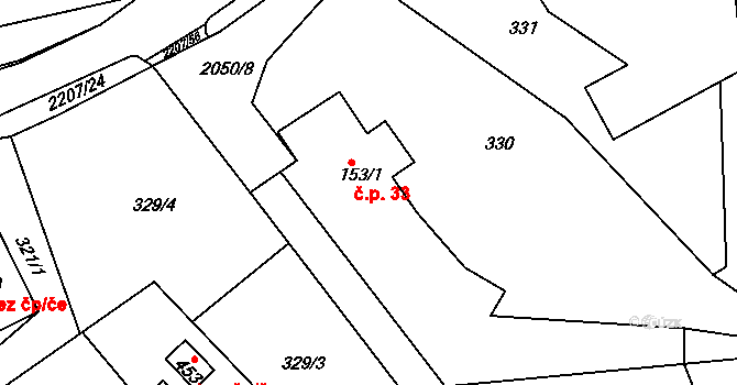 Lichnov 33 na parcele st. 153/1 v KÚ Lichnov u Nového Jičína, Katastrální mapa
