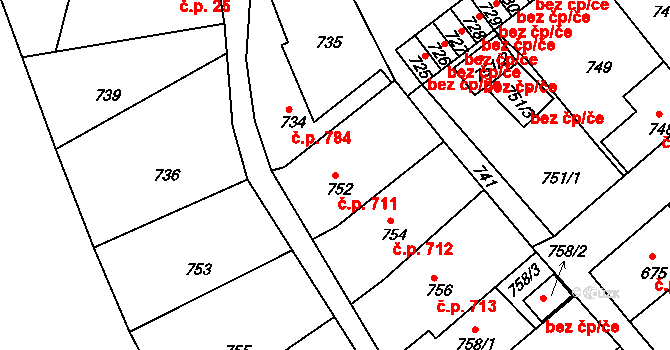 Odry 711 na parcele st. 752 v KÚ Odry, Katastrální mapa