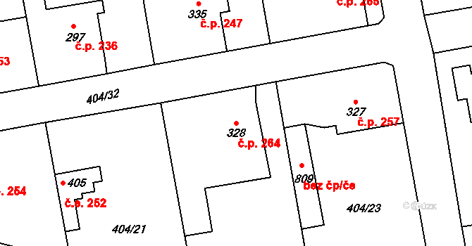 Červená Řečice 264 na parcele st. 328 v KÚ Červená Řečice, Katastrální mapa