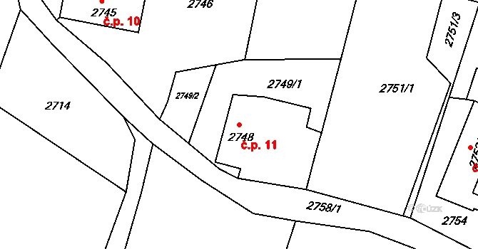 Březí 11, Kamenice nad Lipou na parcele st. 2748 v KÚ Kamenice nad Lipou, Katastrální mapa