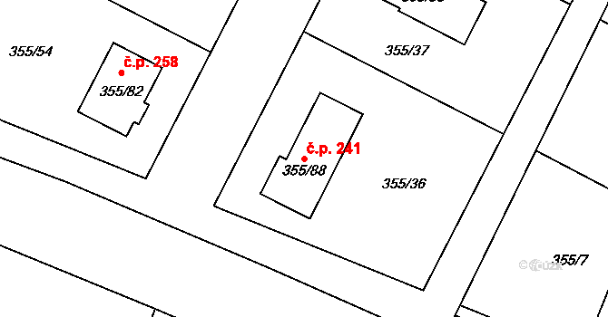 Strupčice 241 na parcele st. 355/88 v KÚ Strupčice, Katastrální mapa
