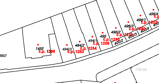 Kroměříž 1254 na parcele st. 494/2 v KÚ Kroměříž, Katastrální mapa