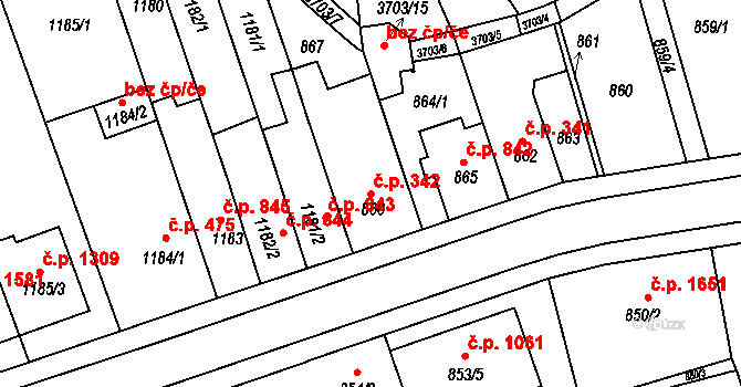 Holešov 342 na parcele st. 866 v KÚ Holešov, Katastrální mapa