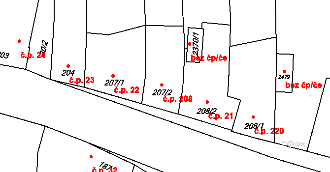 Hranice IV-Drahotuše 208, Hranice na parcele st. 207/2 v KÚ Drahotuše, Katastrální mapa