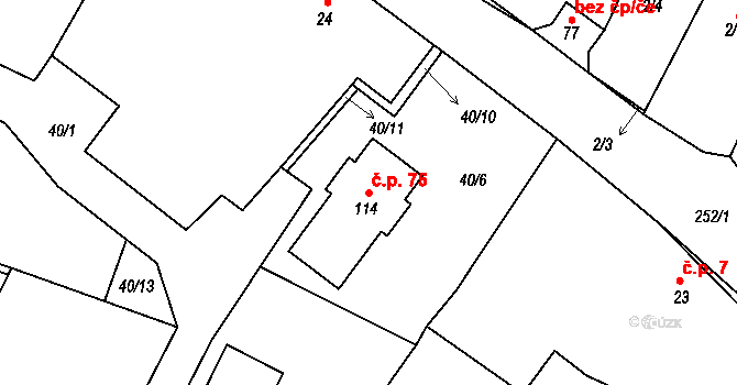 Mlékovice 75, Toušice na parcele st. 114 v KÚ Mlékovice, Katastrální mapa