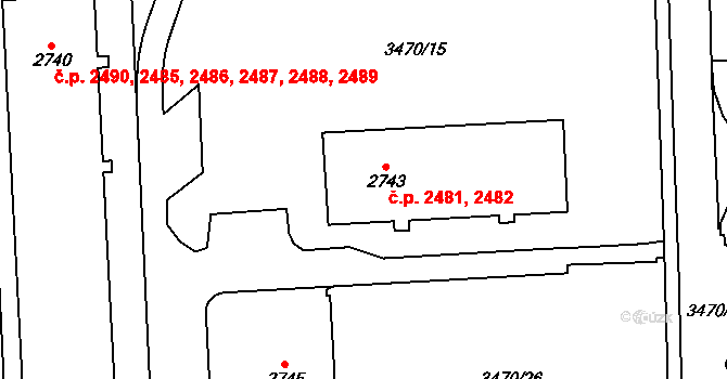 Aš 2481,2482 na parcele st. 2743 v KÚ Aš, Katastrální mapa