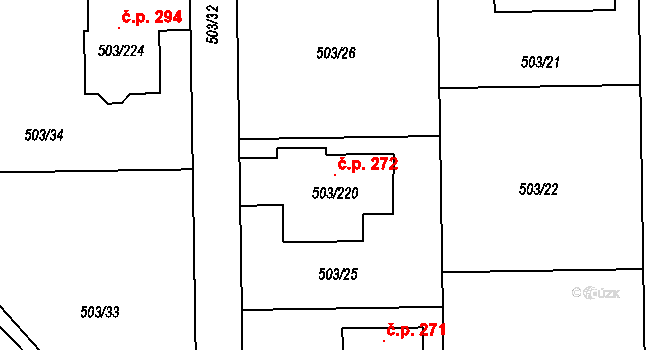 Chlum 272, Křemže na parcele st. 503/220 v KÚ Chlum u Křemže, Katastrální mapa