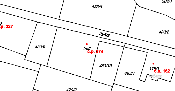 Kokonín 274, Jablonec nad Nisou na parcele st. 256 v KÚ Kokonín, Katastrální mapa