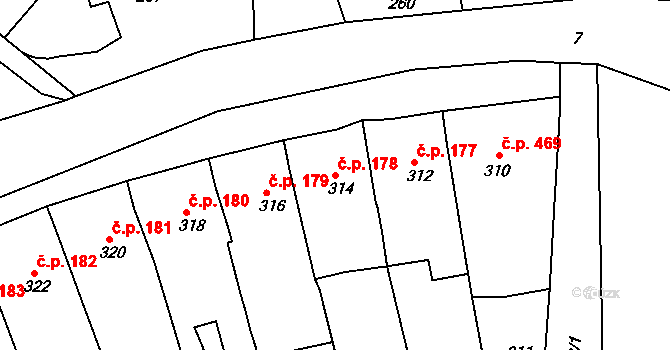 Čejč 178 na parcele st. 314 v KÚ Čejč, Katastrální mapa