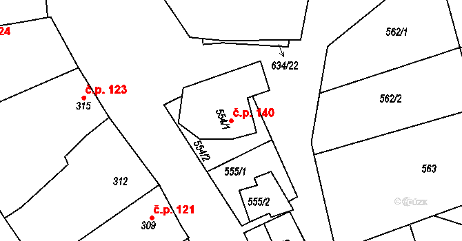 Šardice 140 na parcele st. 554/1 v KÚ Šardice, Katastrální mapa