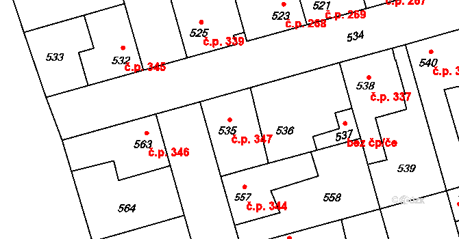 Hřebeč 347 na parcele st. 535 v KÚ Hřebeč, Katastrální mapa