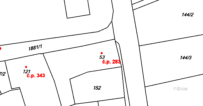 Světlá 283, Světlá Hora na parcele st. 53 v KÚ Světlá ve Slezsku, Katastrální mapa