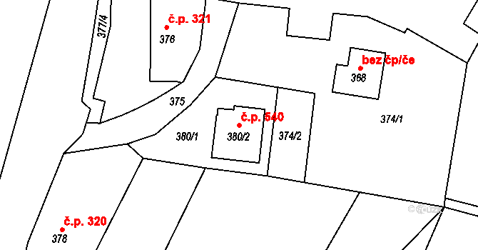 Fryčovice 540 na parcele st. 380/2 v KÚ Fryčovice, Katastrální mapa