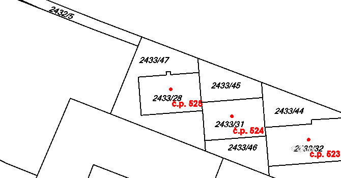Dačice V 525, Dačice na parcele st. 2433/28 v KÚ Dačice, Katastrální mapa