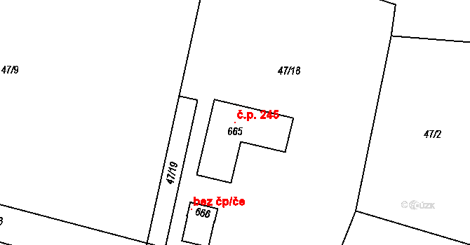 Šťáhlavice 245, Šťáhlavy na parcele st. 665 v KÚ Šťáhlavice, Katastrální mapa