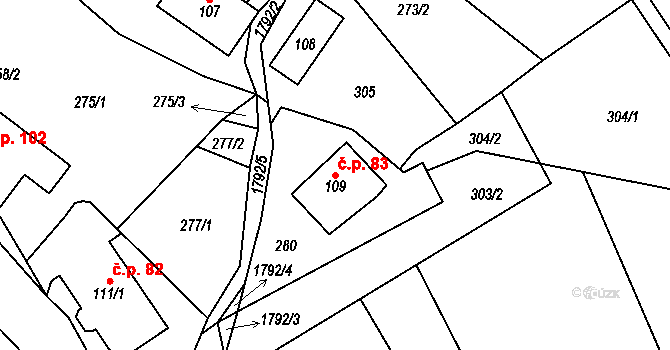 Rybnice 83, Háje nad Jizerou na parcele st. 109 v KÚ Rybnice, Katastrální mapa
