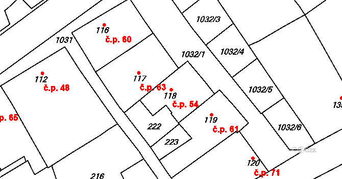 Štarnov 54 na parcele st. 118 v KÚ Štarnov, Katastrální mapa