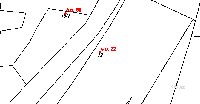 Běchary 22 na parcele st. 12 v KÚ Běchary, Katastrální mapa