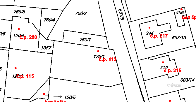 Klapý 113 na parcele st. 120/1 v KÚ Klapý, Katastrální mapa