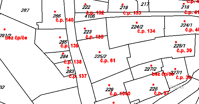 Roudnice nad Labem 61 na parcele st. 225/2 v KÚ Roudnice nad Labem, Katastrální mapa
