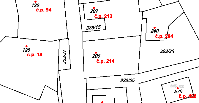 Obecnice 214 na parcele st. 208 v KÚ Obecnice, Katastrální mapa