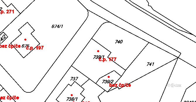 Strkov 177, Planá nad Lužnicí na parcele st. 739/1 v KÚ Planá nad Lužnicí, Katastrální mapa