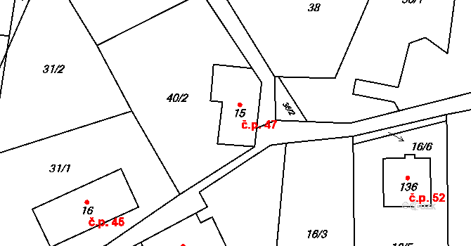 Vlčkovice 47, Mladkov na parcele st. 15 v KÚ Vlčkovice u Mladkova, Katastrální mapa