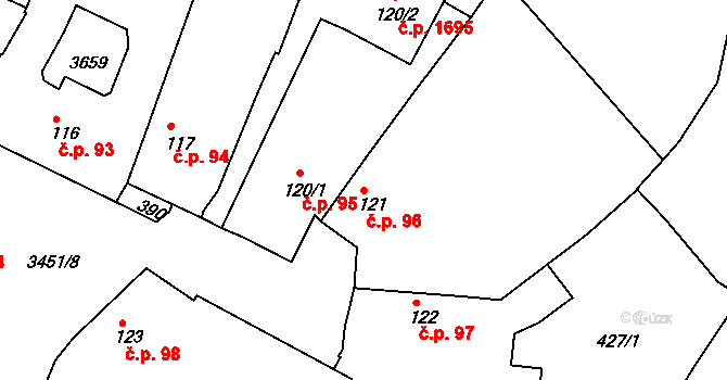 Lysá nad Labem 96 na parcele st. 121 v KÚ Lysá nad Labem, Katastrální mapa