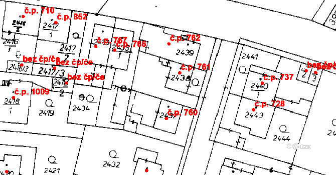 Poděbrady III 761, Poděbrady na parcele st. 2438 v KÚ Poděbrady, Katastrální mapa