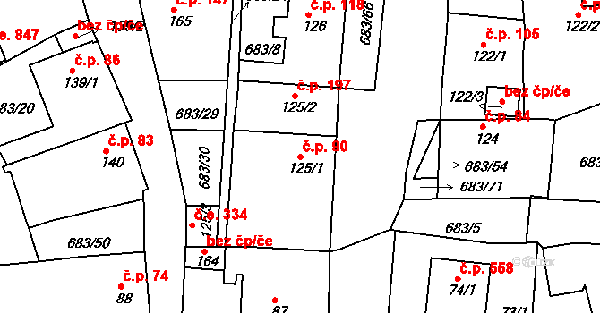 Bohosudov 90, Krupka na parcele st. 125/1 v KÚ Bohosudov, Katastrální mapa