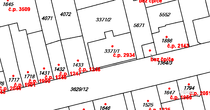 Břeclav 2934 na parcele st. 3371/1 v KÚ Břeclav, Katastrální mapa