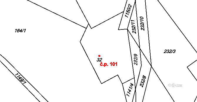 Cínovec 101, Dubí na parcele st. 32 v KÚ Cínovec, Katastrální mapa