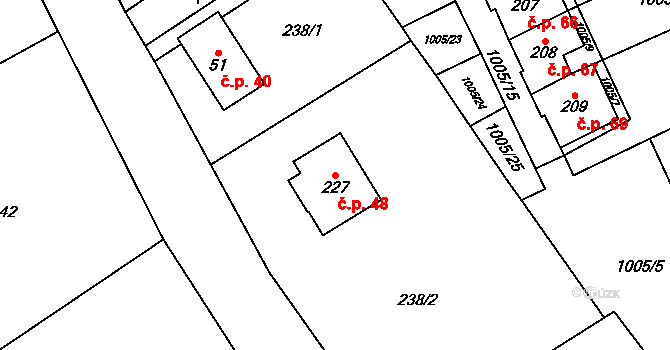 Prosečné 48 na parcele st. 227 v KÚ Prosečné, Katastrální mapa