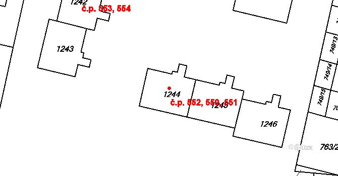 Litovel 550,551,552 na parcele st. 1244 v KÚ Litovel, Katastrální mapa