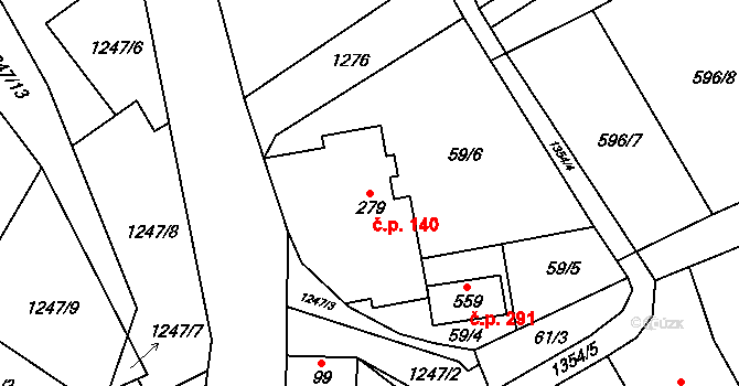 Liběchov 140 na parcele st. 279 v KÚ Liběchov, Katastrální mapa