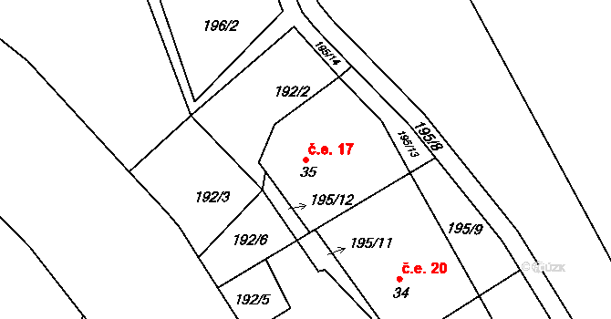 Oslovice 17, Okounov na parcele st. 35 v KÚ Oslovice, Katastrální mapa