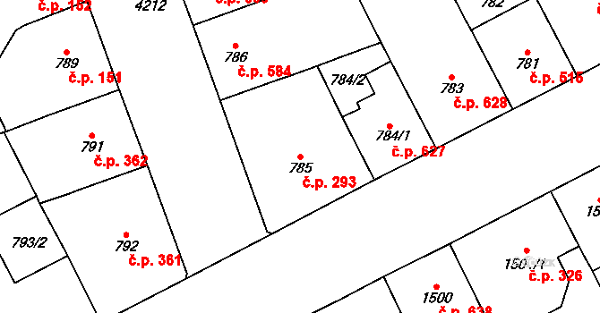 Vinohrady 293, Praha na parcele st. 785 v KÚ Vinohrady, Katastrální mapa