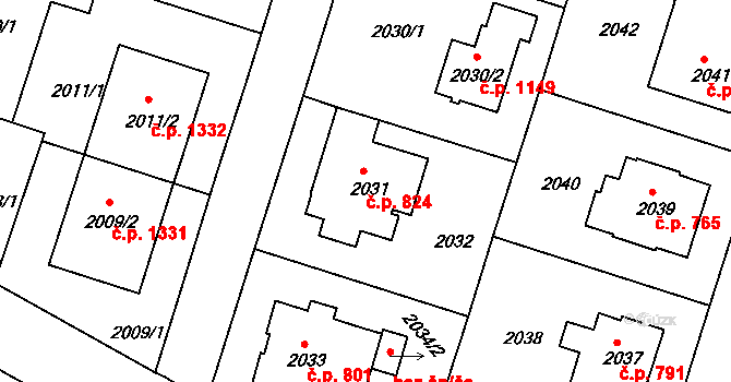 Michle 824, Praha na parcele st. 2031 v KÚ Michle, Katastrální mapa
