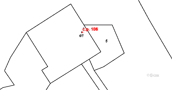 Majdalena 106 na parcele st. 4/1 v KÚ Majdalena, Katastrální mapa