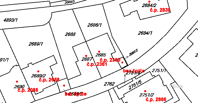 Smíchov 2360, Praha na parcele st. 2685 v KÚ Smíchov, Katastrální mapa