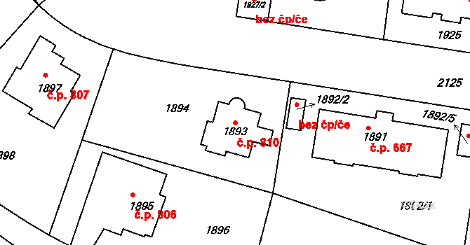 Střešovice 810, Praha na parcele st. 1893 v KÚ Střešovice, Katastrální mapa