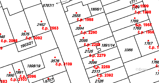 Hodonín 2258 na parcele st. 2095 v KÚ Hodonín, Katastrální mapa