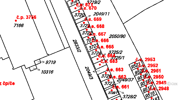 Hodonín 665 na parcele st. 3724 v KÚ Hodonín, Katastrální mapa