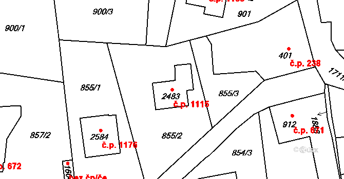 Vrchlabí 1115 na parcele st. 2483 v KÚ Vrchlabí, Katastrální mapa