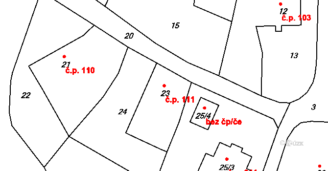Dolní Libchava 111, Česká Lípa na parcele st. 23 v KÚ Dolní Libchava, Katastrální mapa