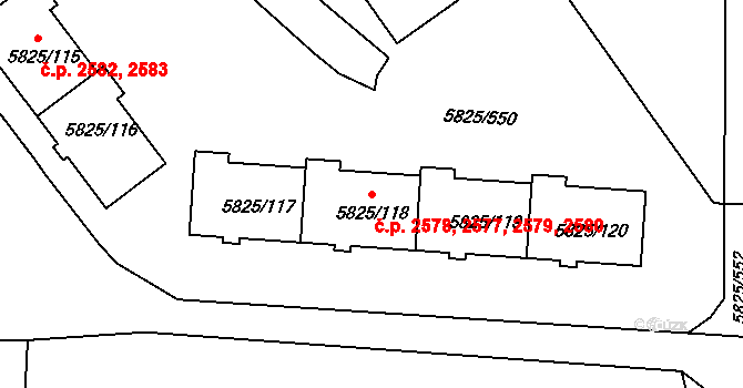 Česká Lípa 2577,2578,2579,2580 na parcele st. 5825/118 v KÚ Česká Lípa, Katastrální mapa