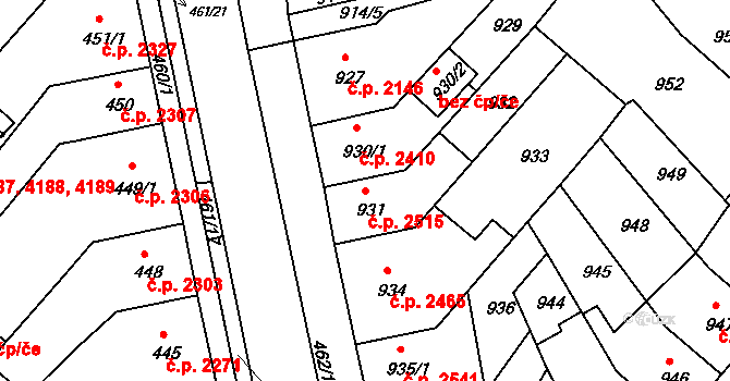 Chomutov 2515 na parcele st. 931 v KÚ Chomutov II, Katastrální mapa